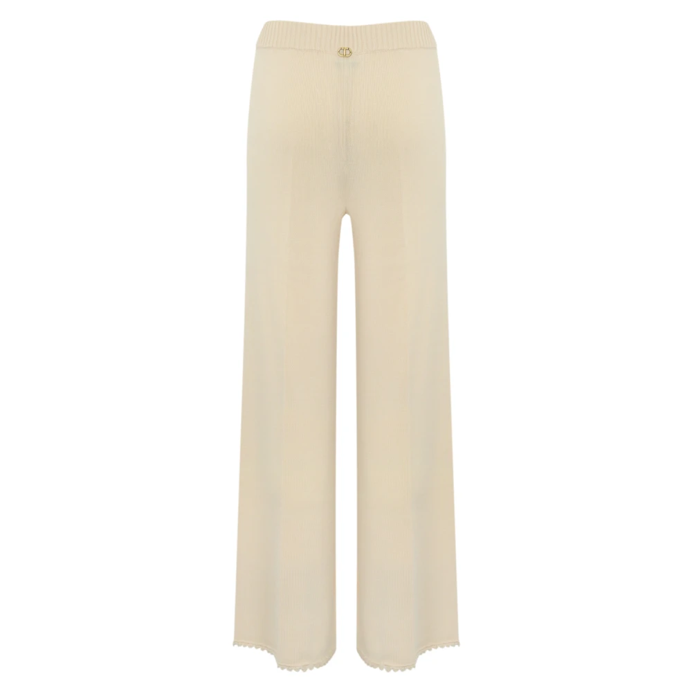 Twinset Katoenen Geribbelde Wijde Pijp Broek Beige Dames