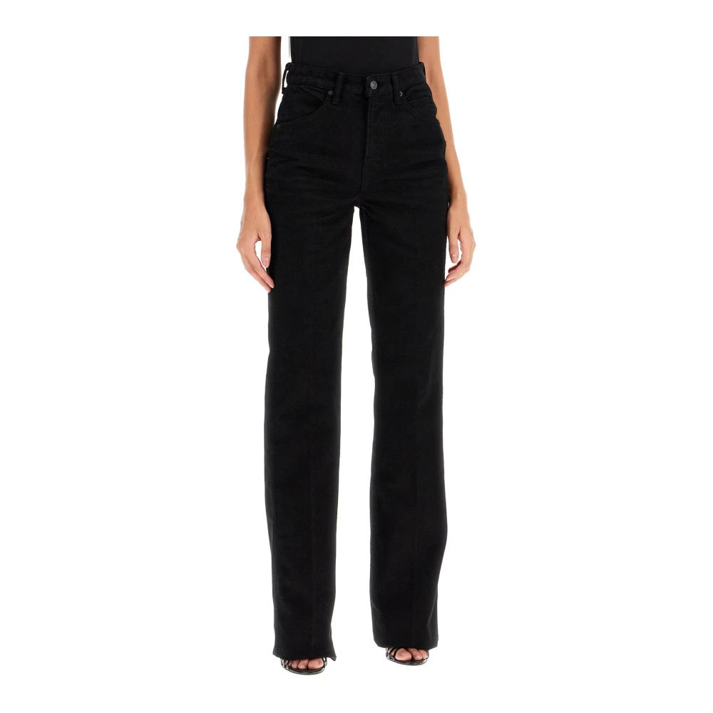 Tom Ford Zwarte Bootcut Jeans met Leren Label Black Dames