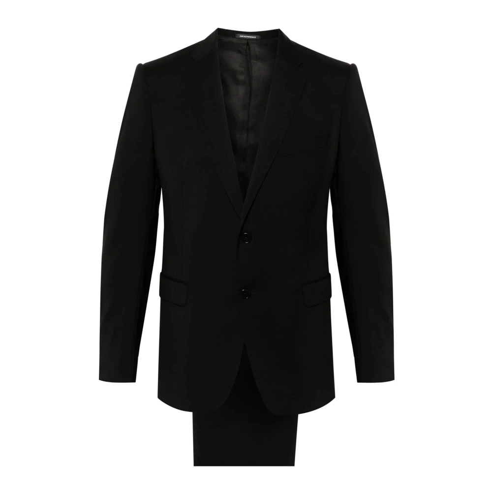 Emporio Armani Zwart Wol Blazer en Broek Set Black Heren