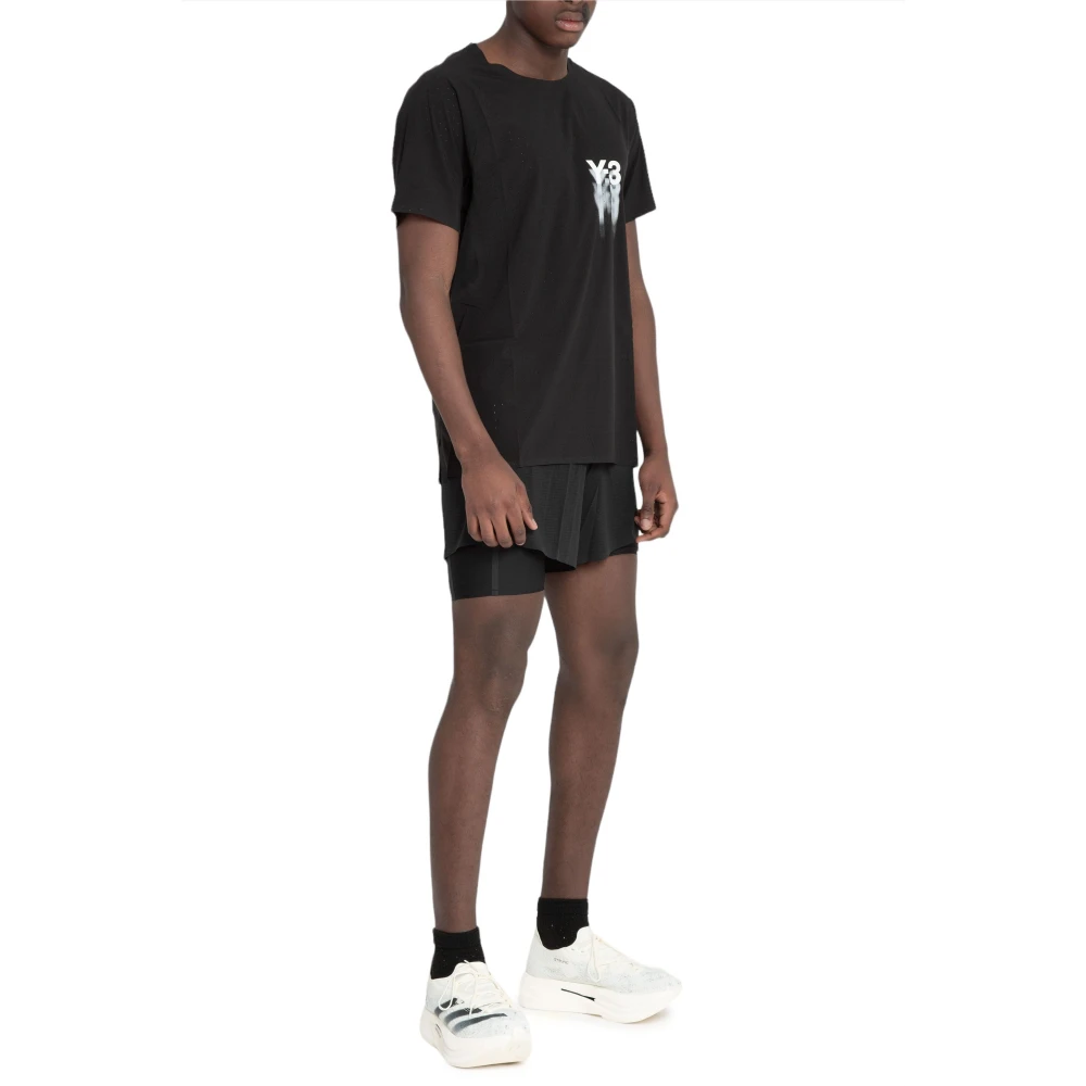 Y-3 Zwarte Logo Strakke Hardloopshorts Black Heren