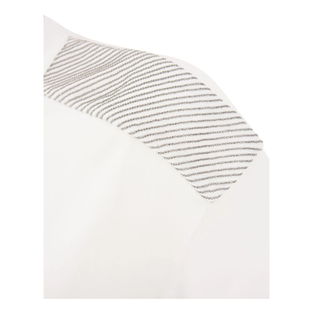 BRUNELLO CUCINELLI T-shirt van stretchkatoenen jersey met glanzende schouders White Heren