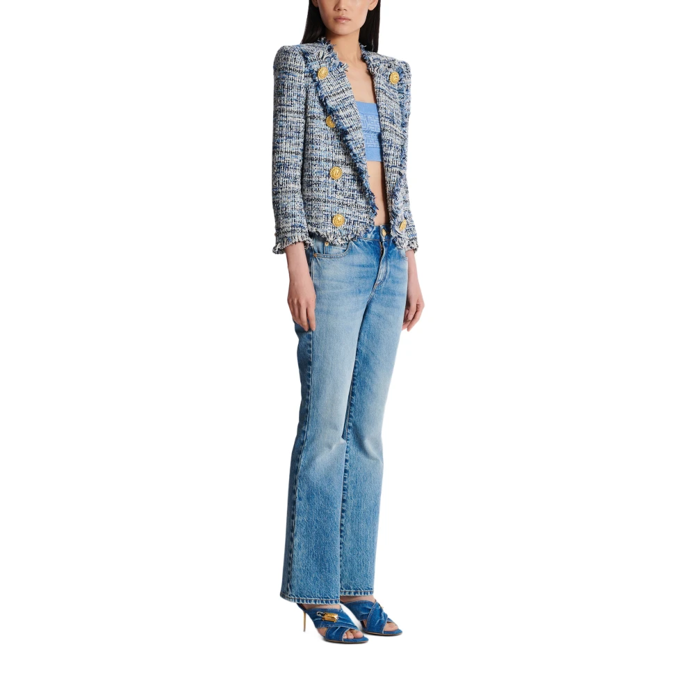 Balmain Geknipte tweed jasje met rand-tot-rand en 8 knopen Blue Dames