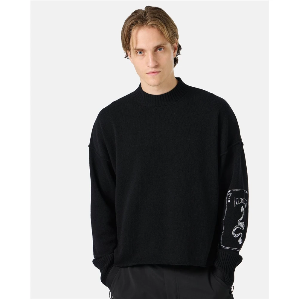 Iceberg Geborduurde Logo Crew-neck Sweater Black Heren