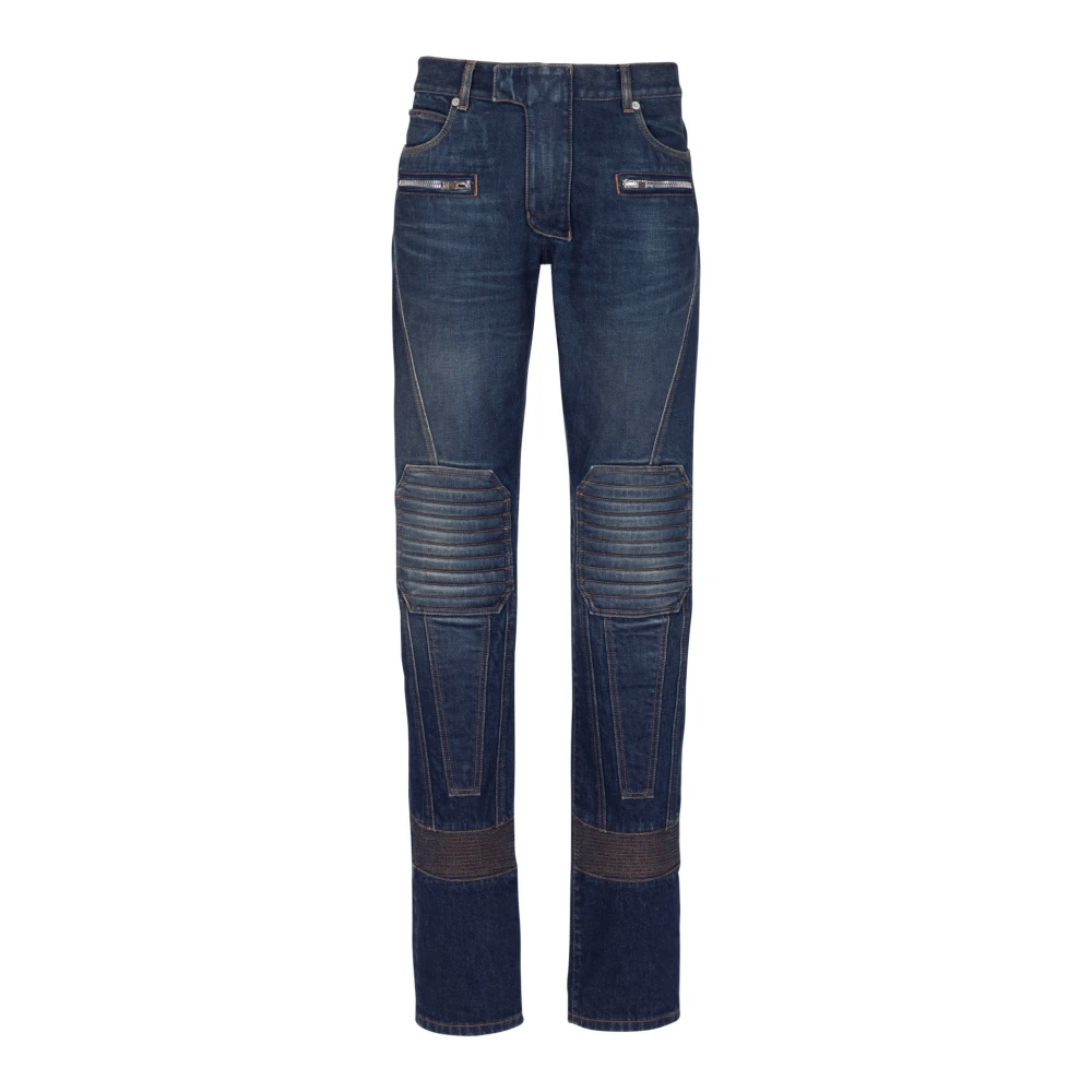 Balmain Denim straight-leg biker jeans Blue Heren