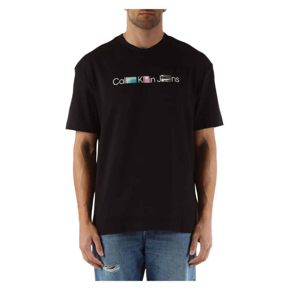 Calvin Klein Jeans T-shirt met reliëflogo van katoen Black Heren