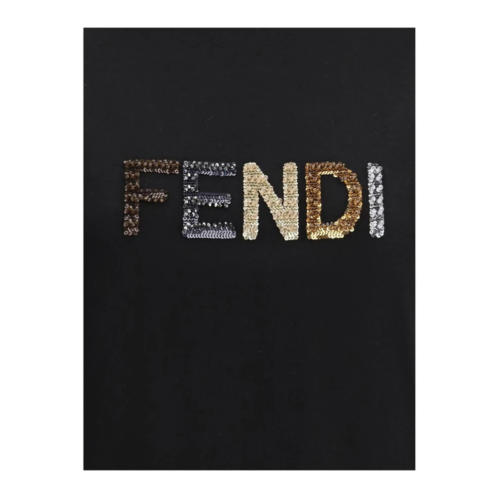 Fendi Monogram Embellished Cotton T-Shirt Black Dames