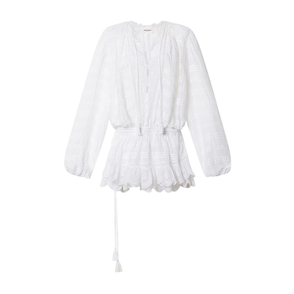 Marant Étoile Women's White Short Dress With San Gallo Details