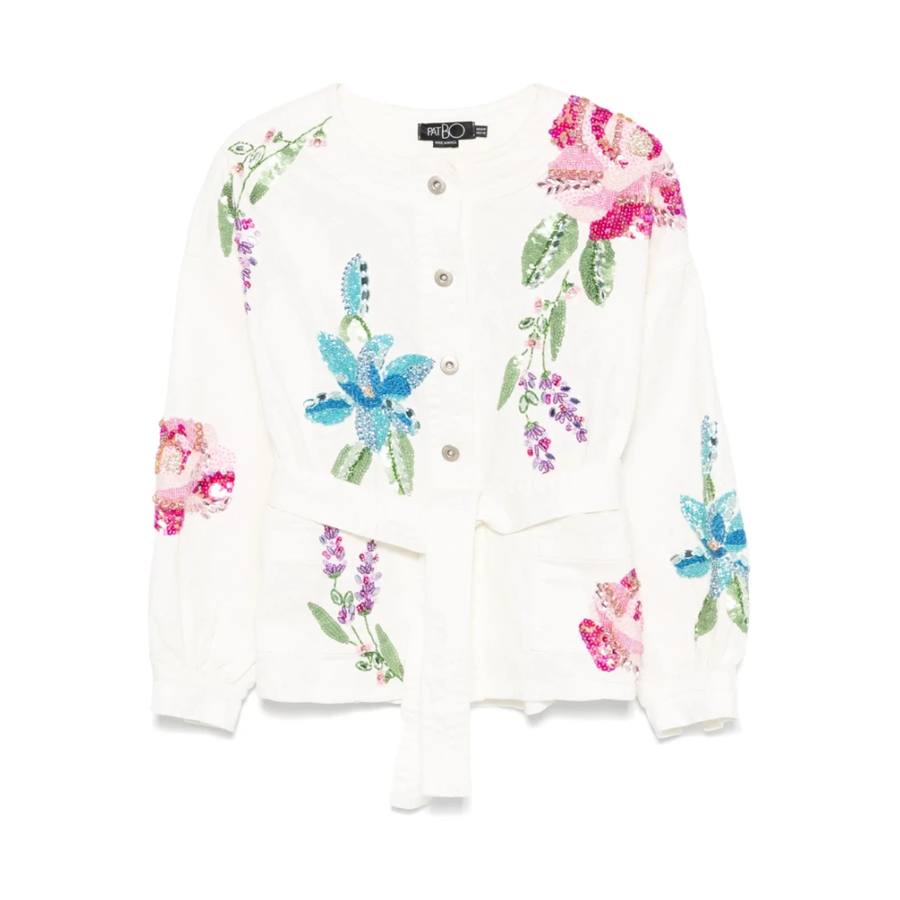 Patbo Wit knoopsluiting bovenkleding met riem White Dames