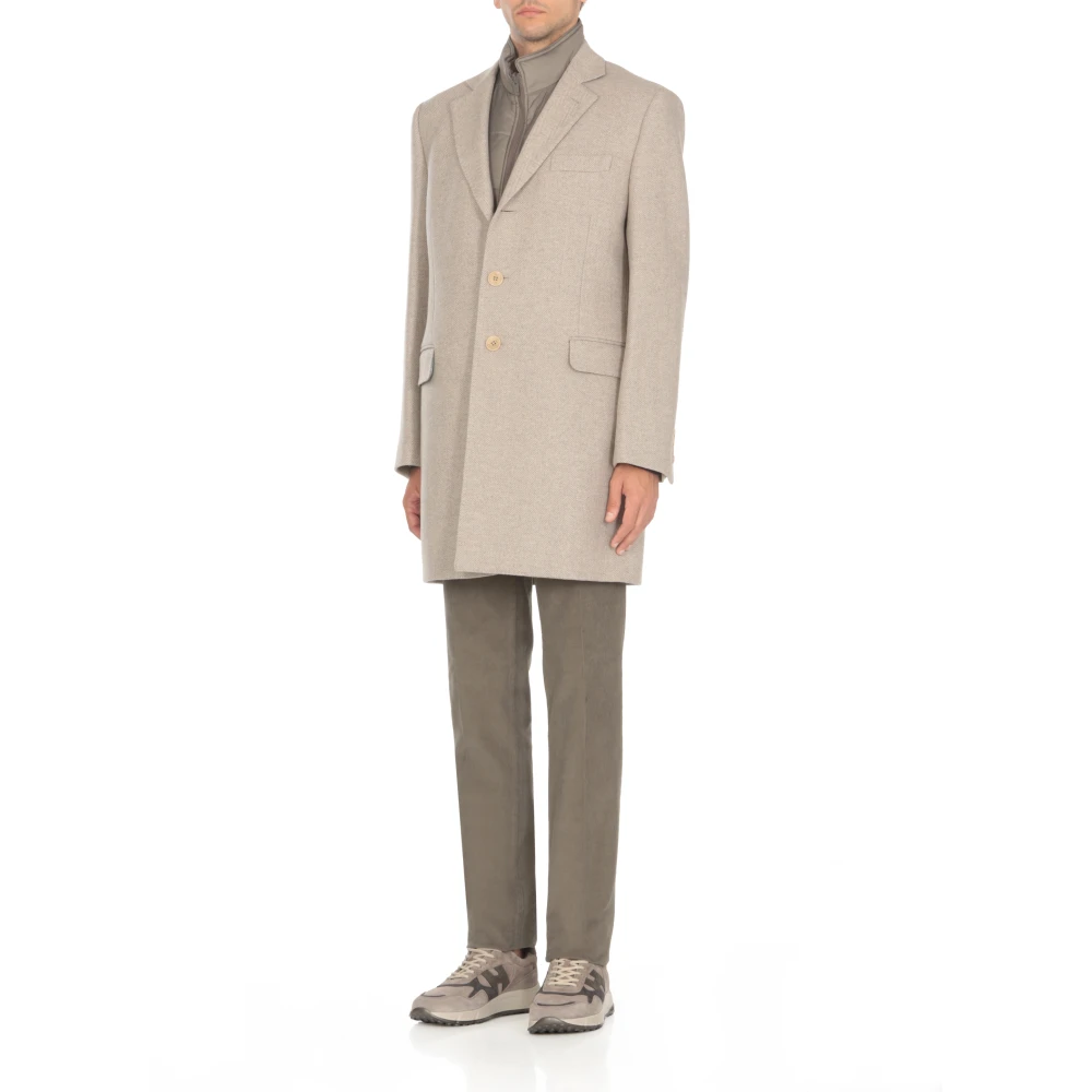 Fay Beige Wollen Jas Peak Revers Beige Heren
