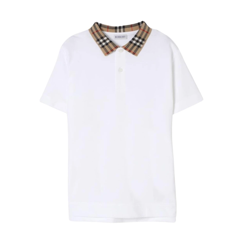 Burberry Unisex Kids White T-Shirts,, Kids Contrast Collar Polo Shirt Size 12 Y