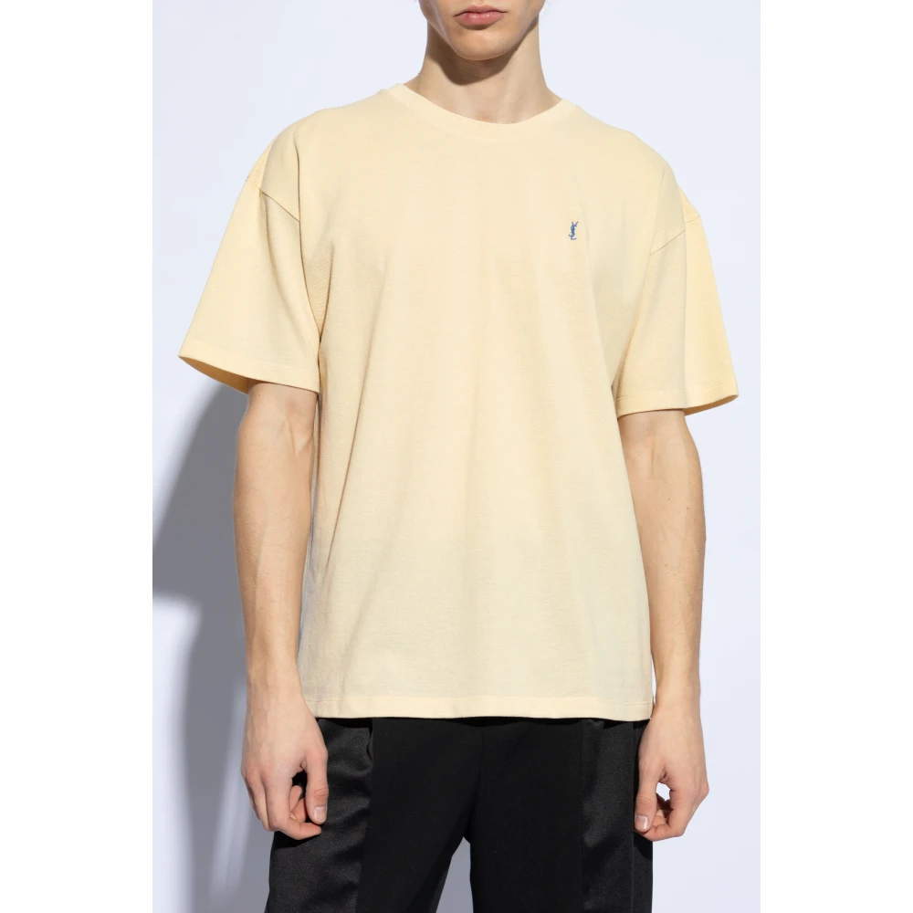 Saint Laurent T-shirt met logo-borduursel Beige Heren