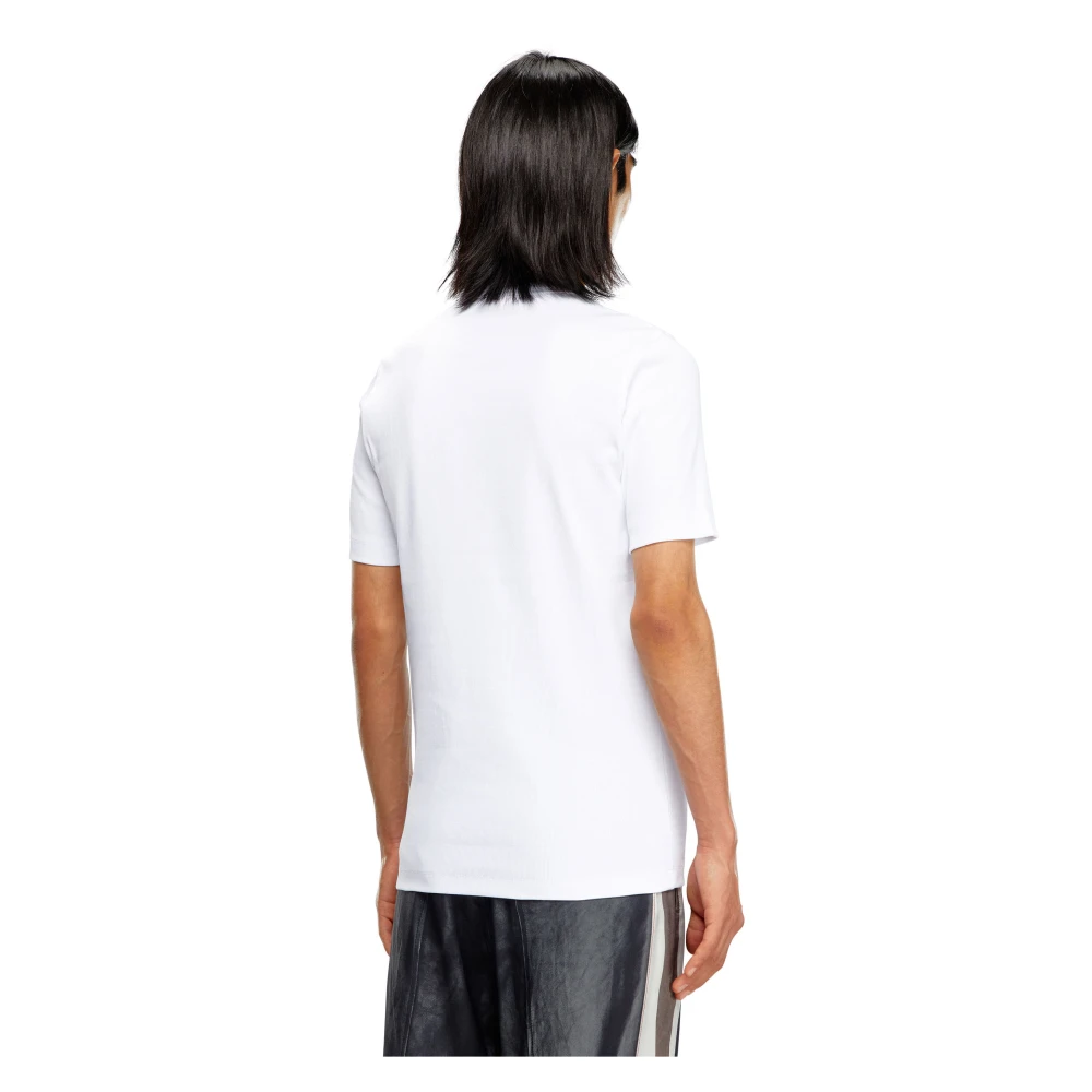 Diesel Geribbeld katoenen T-shirt met logopatch White Heren