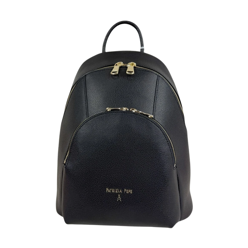 Patrizia Pepe Vrouw Zwart Tassen Dames, One Size, Leer, Zaino 2 Zip In Pelle
