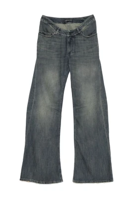 Grå Low-Rise Jeans med Fransad Kant