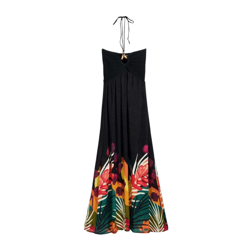 Desigual Women's Black Floral Print Maxi Halter Dress