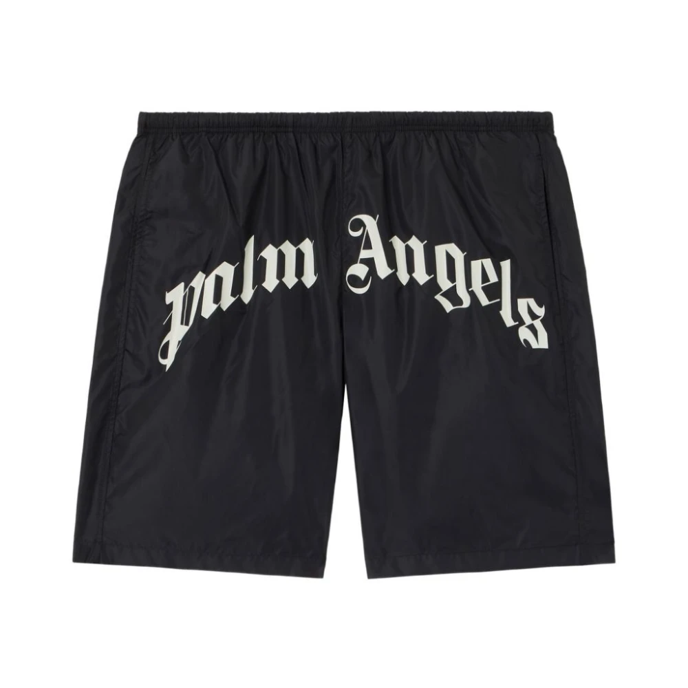 Palm Angels Men's Black Curved Logo Swim Shorts - Beachwear - Xs - Swimwear