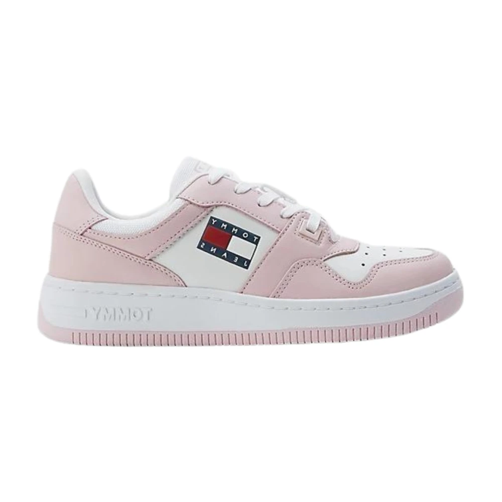 Tommy Jeans Men's Pink Sneakers, 4 Uk, Retro Basket Leather Trainers