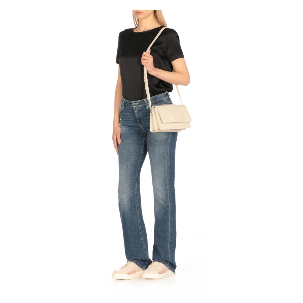 Hogan Schoudertas van Geperst Leer met Klep Beige Dames