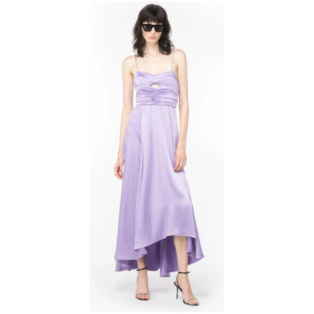pinko Elegante Lange Satijnen Jurk met Bandjes Purple Dames