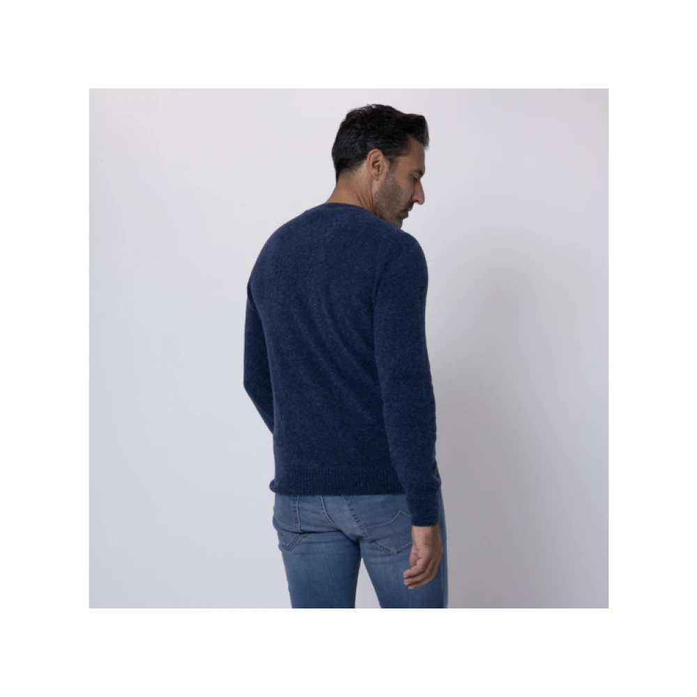 Gran Sasso Blauwe Ronde Hals Bouclé Trui Blue Heren