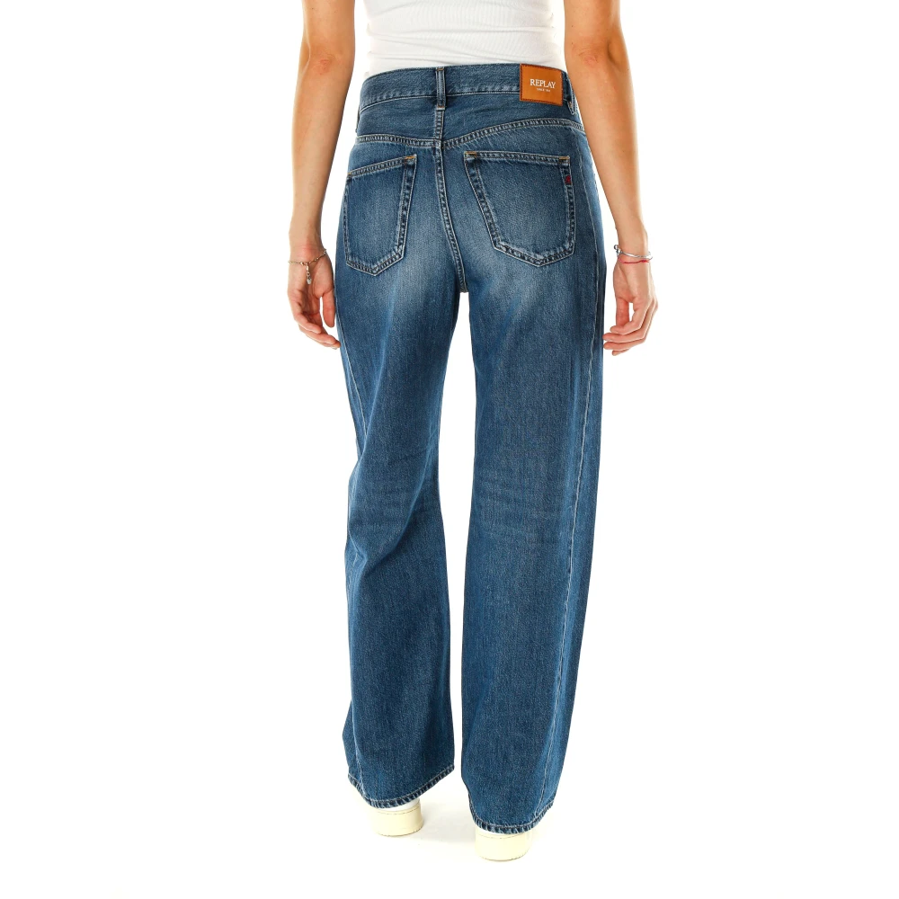Replay Baggy Fit Jeans met Moustache Effect Blue Dames