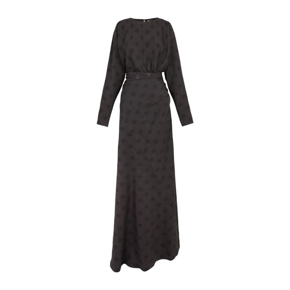 Cortana Polka Dot Jacquard Lange Jurk Black Dames
