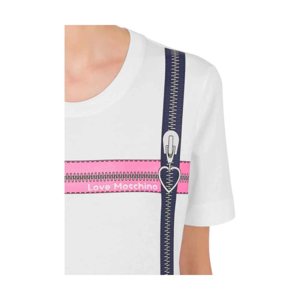 Love Moschino Hart Logo Rits T-shirt Wit White Dames