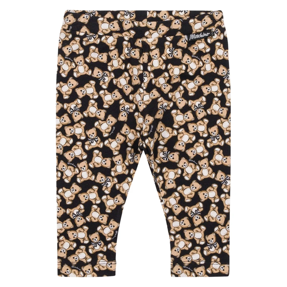 Moschino Unisex Kids Black Trousers, 12 M, Teddy Bear Print Baby Leggings