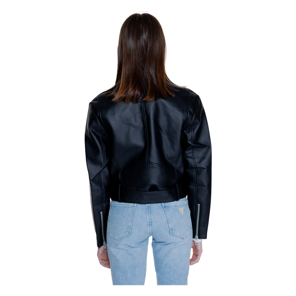 Calvin Klein Zwarte Rits-Front Nep Leer Blazer Black Dames
