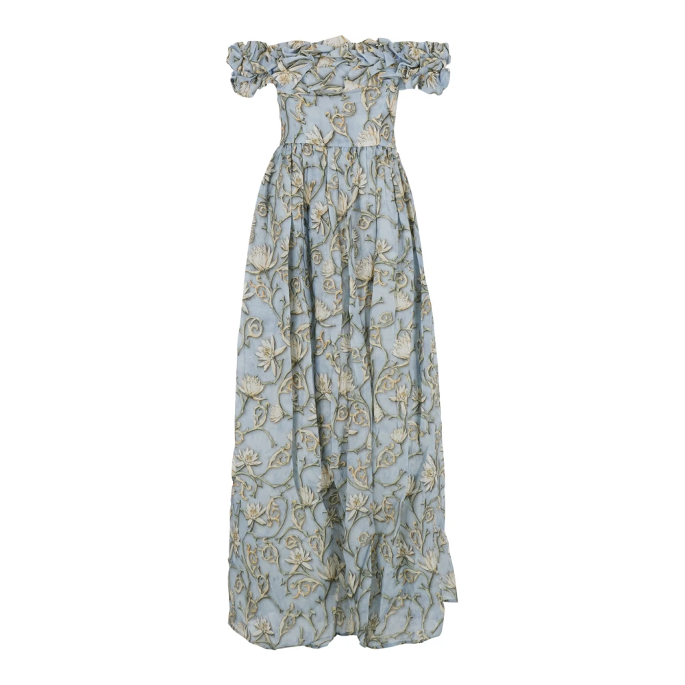 Agua by Agua Bendita Blauwe Bloemen Linnen Lange Jurk Blue Dames