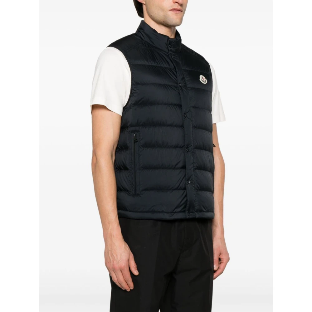 Moncler Blauwe Winterjas Voorkant Rits Sluiting Blue Heren