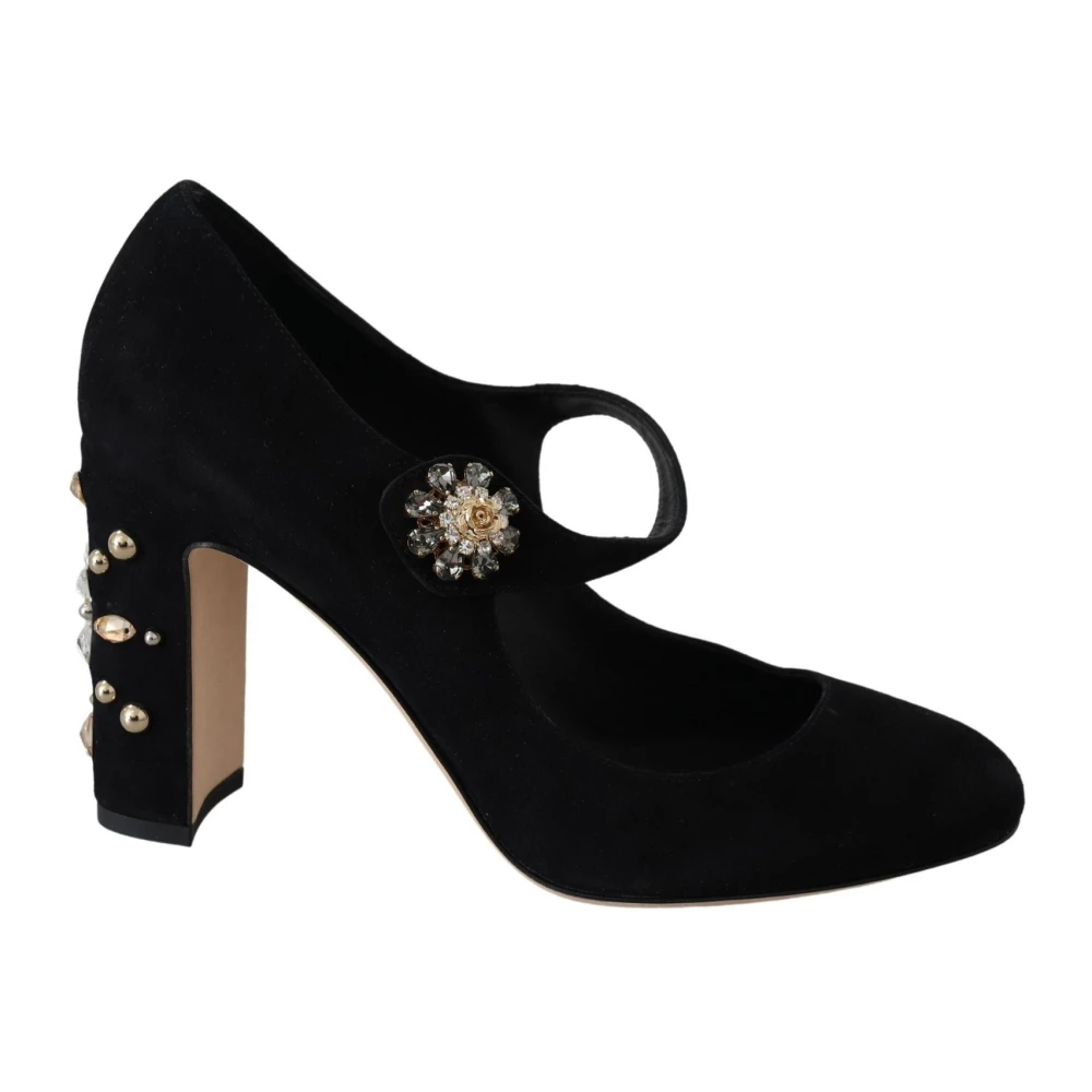 Dolce & Gabbana Women's Black Crystal-Embellished Suede Mary Janes