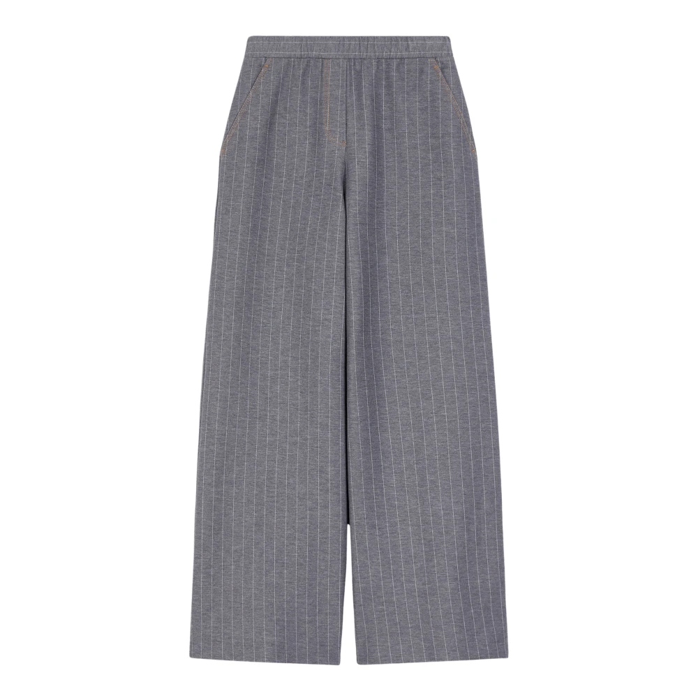 Max Mara Grijze Gestreepte Straight Leg Broek met Decoratieve Naden Gray Dames