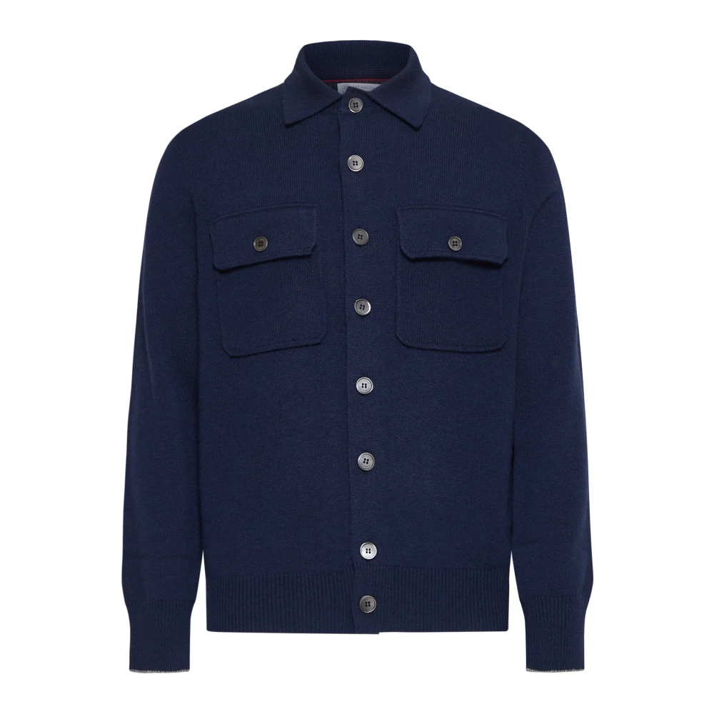 BRUNELLO CUCINELLI Navy Blue Cashmere Gebreide Trui Blue Heren