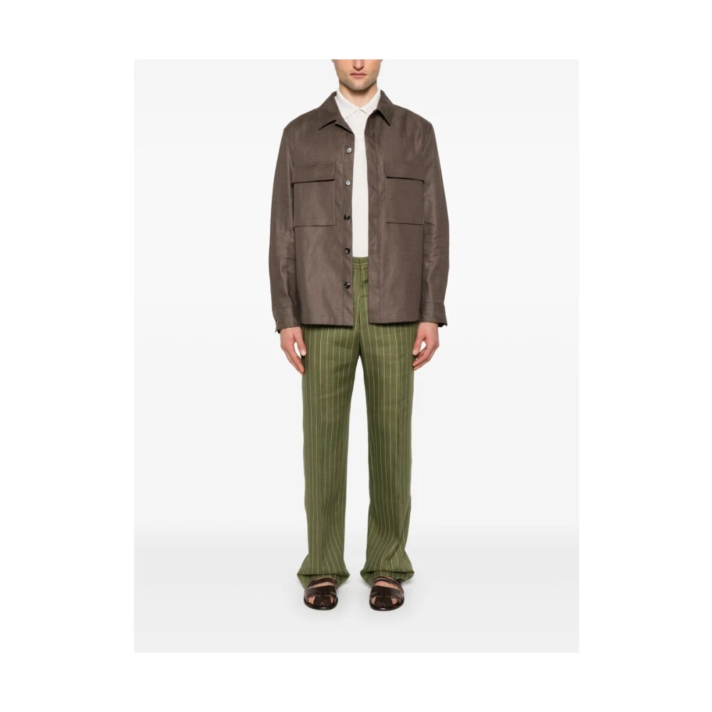 Ermenegildo Zegna Bruine Foliage Overhemd met Knoopsluiting Brown Heren
