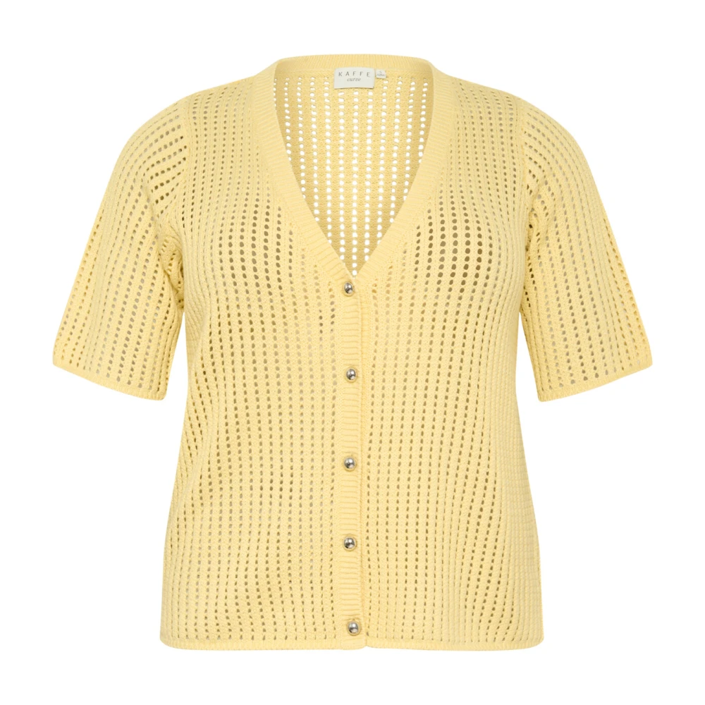 Kaffe Curve Yellow V-Neck Cardigan With Button Detail - Female - Cardigans - Xl - Knitwear