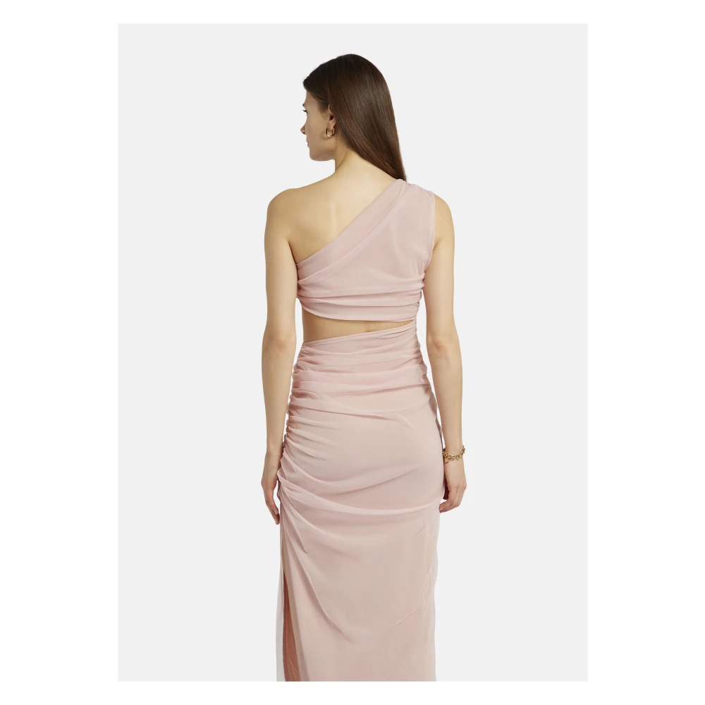 Nicowa One-Shoulder Mesh Maxi Jurk Pink Dames