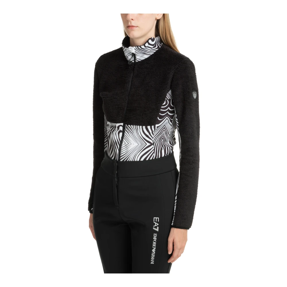 Emporio Armani EA7 Abstract Multicolor Rits-Sweatshirt Black Dames