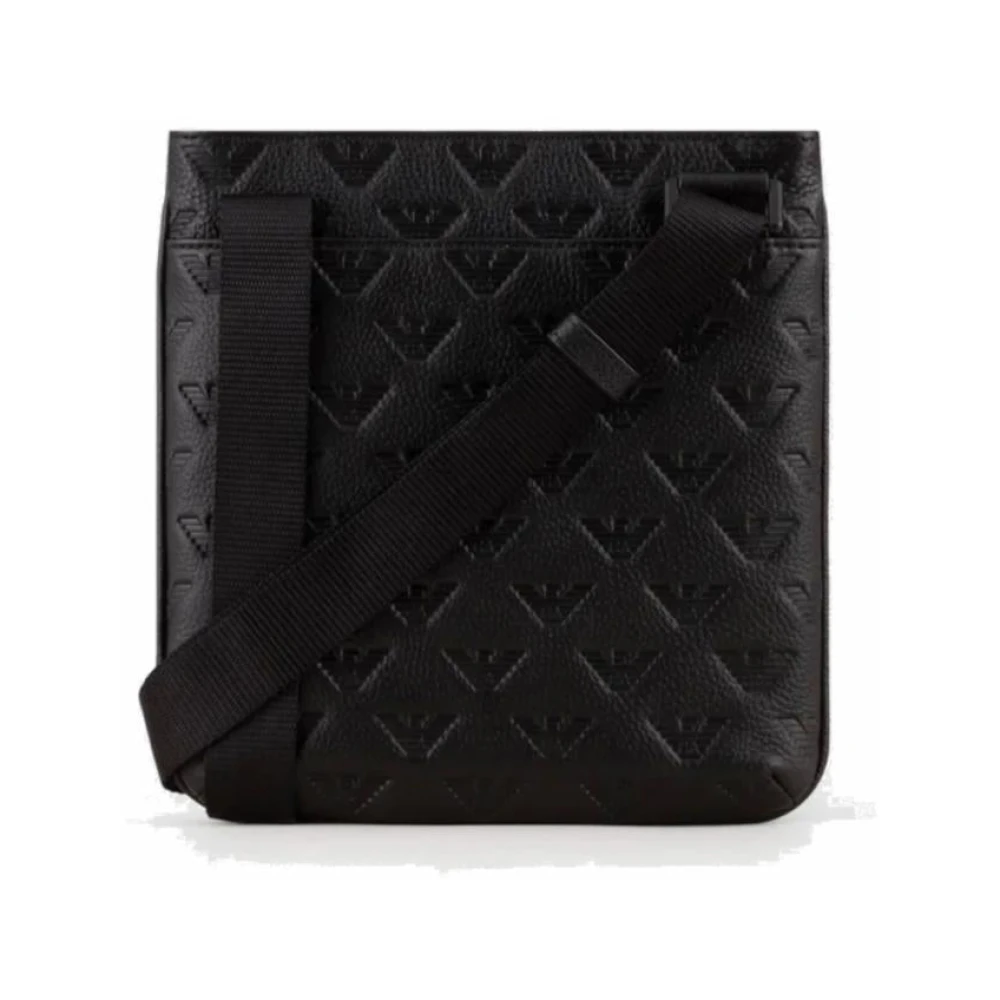 Armani Leren schoudertas voor heren met monogramlogo Black Dames