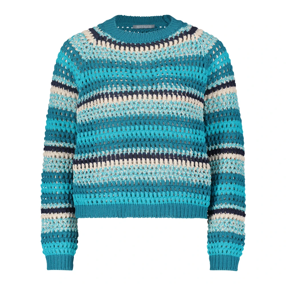 Betty & Co Gestreepte Gebreide Trui Blue Dames