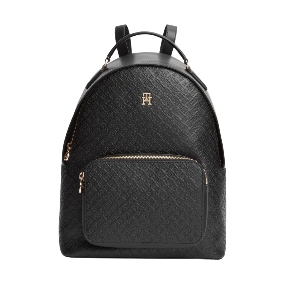 Tommy Jeans Women's Black Th Monogram Debossed Dome Backpack - Backpacks - One Size - Bags