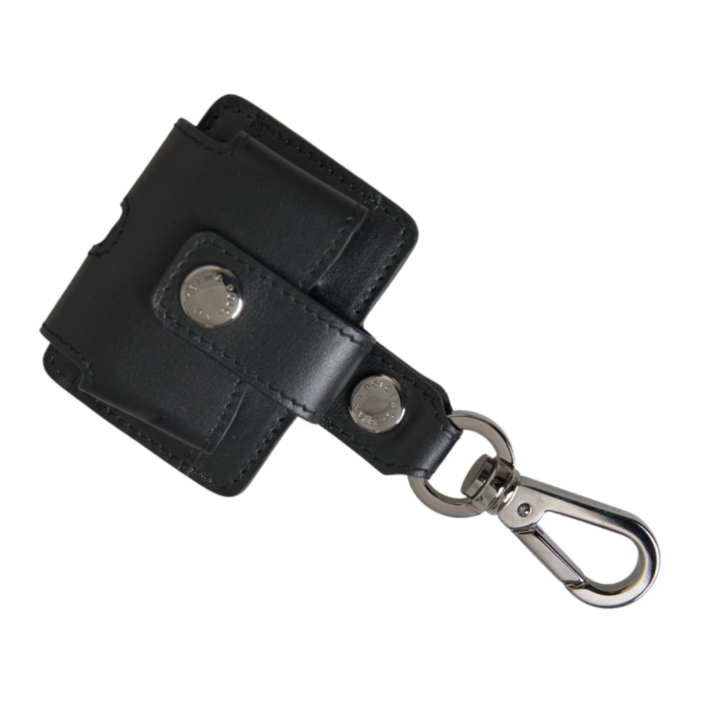 Dolce & Gabbana , Keychains, Unisex, Black, One Size, Black Leather Silver Metal Airpods Case