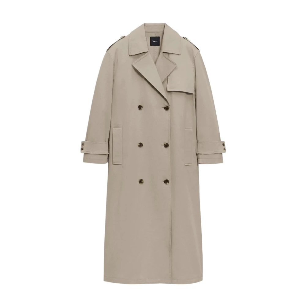 Theory Donna Grigio Trench Coat Doppio Petto Oversize