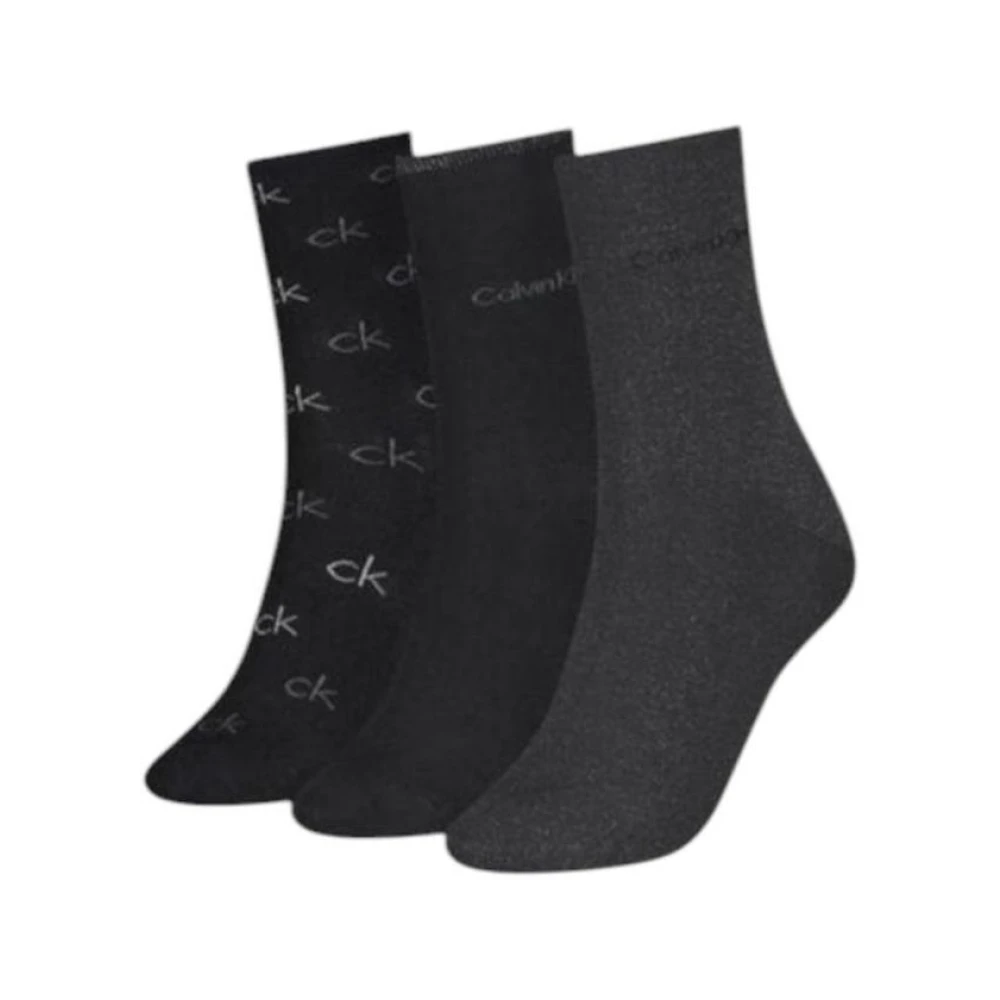 Calvin Klein Zwarte Katoenen Crew Sokken 3-Pack Black Heren