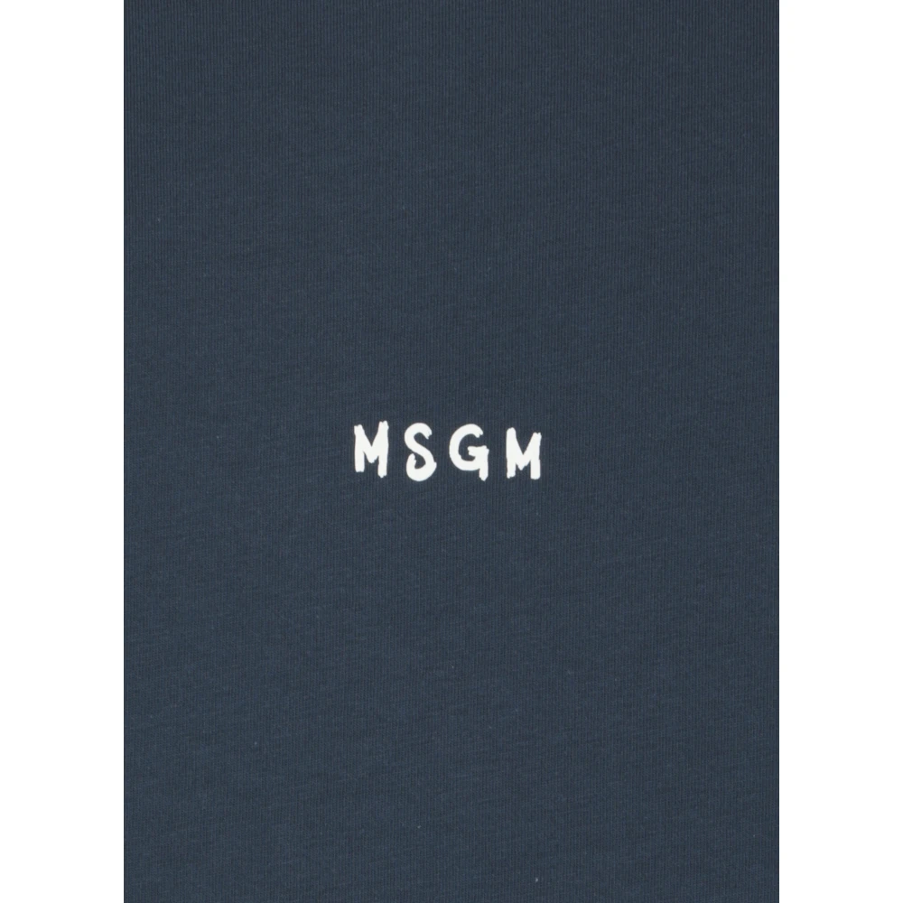 Msgm Blauw Katoenen T-shirt met Logo Blue Heren