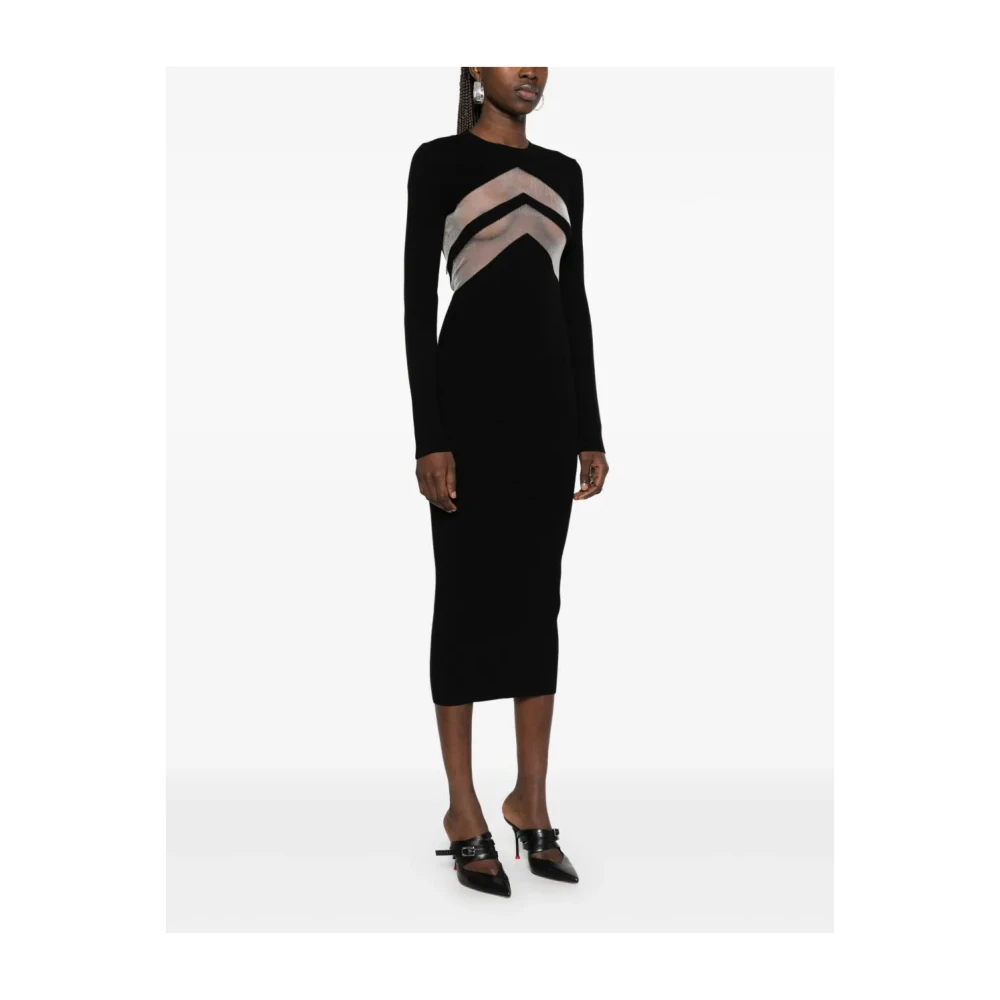Jean Paul Gaultier Lange jurk met transparant chevronpatroon Black Dames