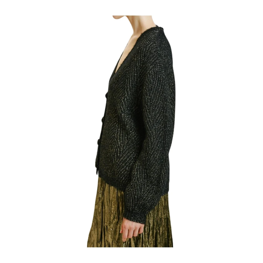 Momoni Zwarte Kantsteek Trui met Lurex Black Dames