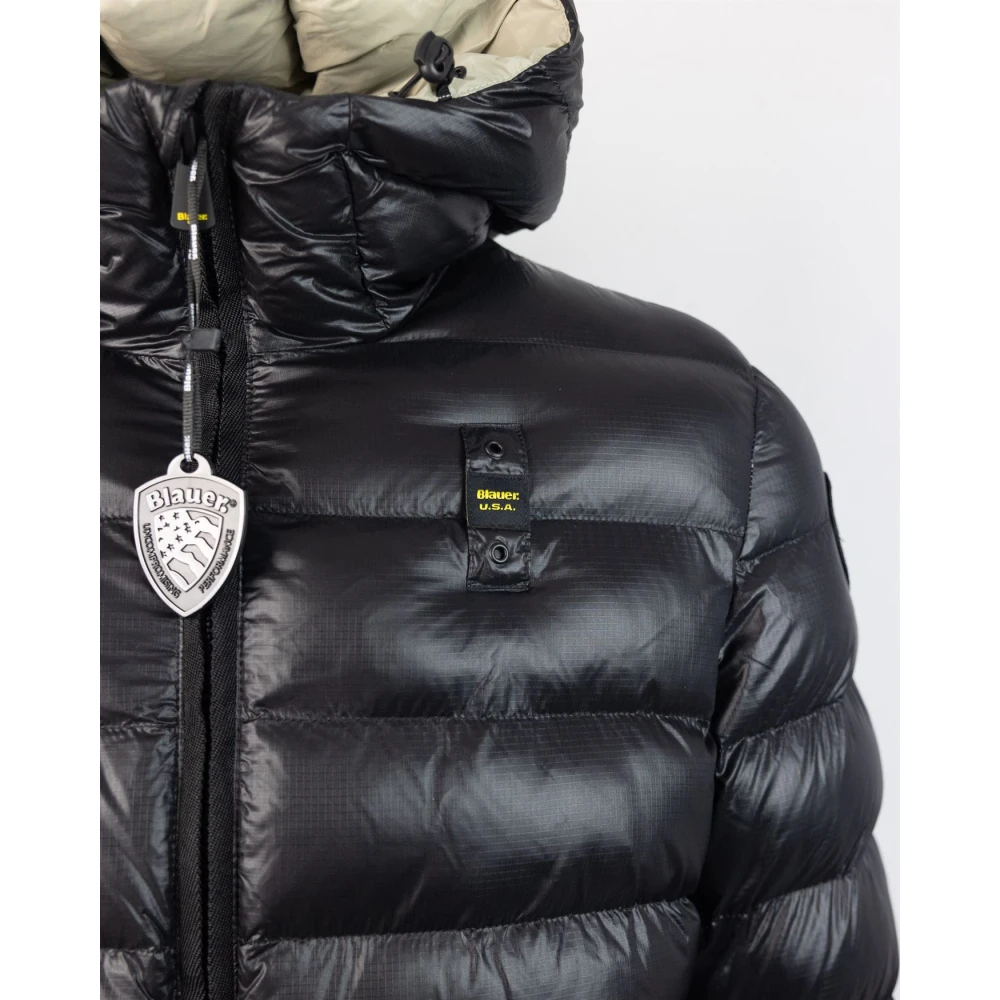 Blauer Zwarte gewatteerde nylonjas Black Heren