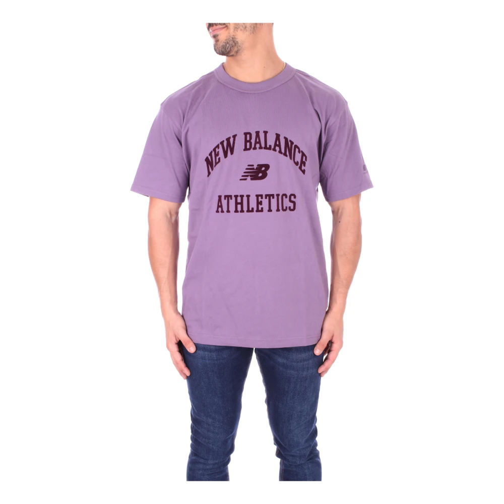 New Balance Paarse Logo Front T-shirts en Polos Purple Heren