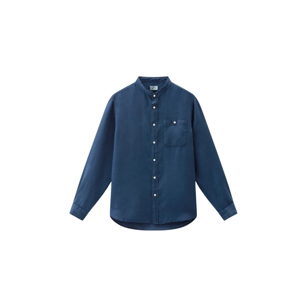 Woolrich Linnen Casual Overhemd Blue Heren